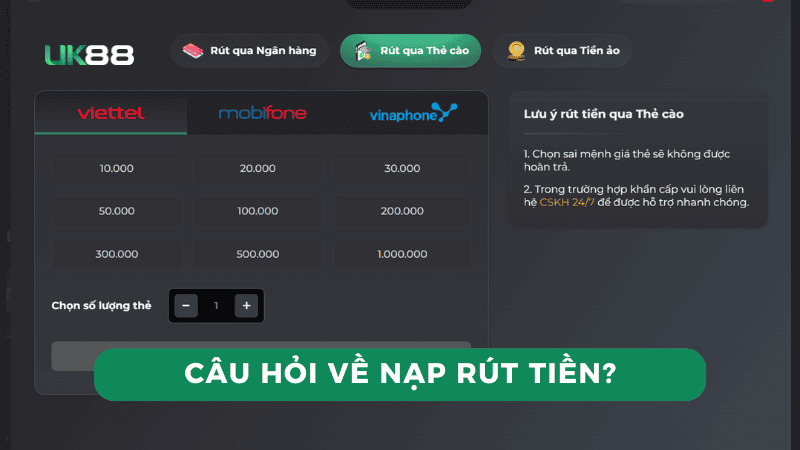 Các câu hỏi thườn gặp về vấn đề nạp rút tiền