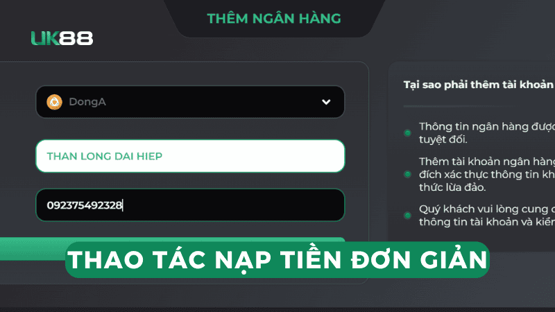 Các thao tác nạp tiền đơn giản